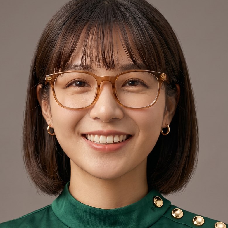 A woman wearing tortoiseshell frames