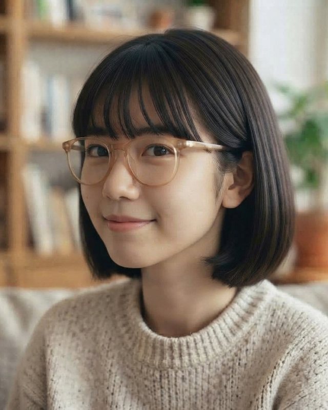 A woman wearing clear frames